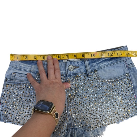 Pink Victoria’s scret.Blue and Silver Jean Shorts with Rhinestone Embellishments - Picture 3 of 14